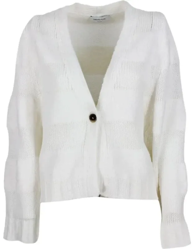Cardigan Sweater With Three-dimensional Button Closure