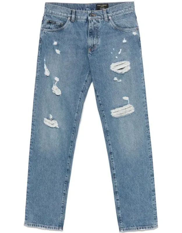 Classic Five-pocket Cotton Jeans With Abrasions