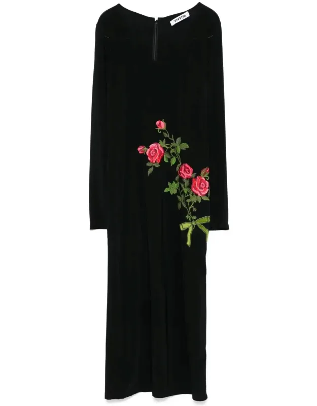 Floral-embroidered Midi Dress