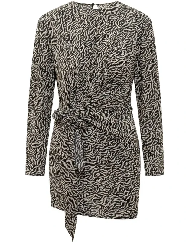 Dulce Dress With Asymmetrical Hemline And Belt Closure
