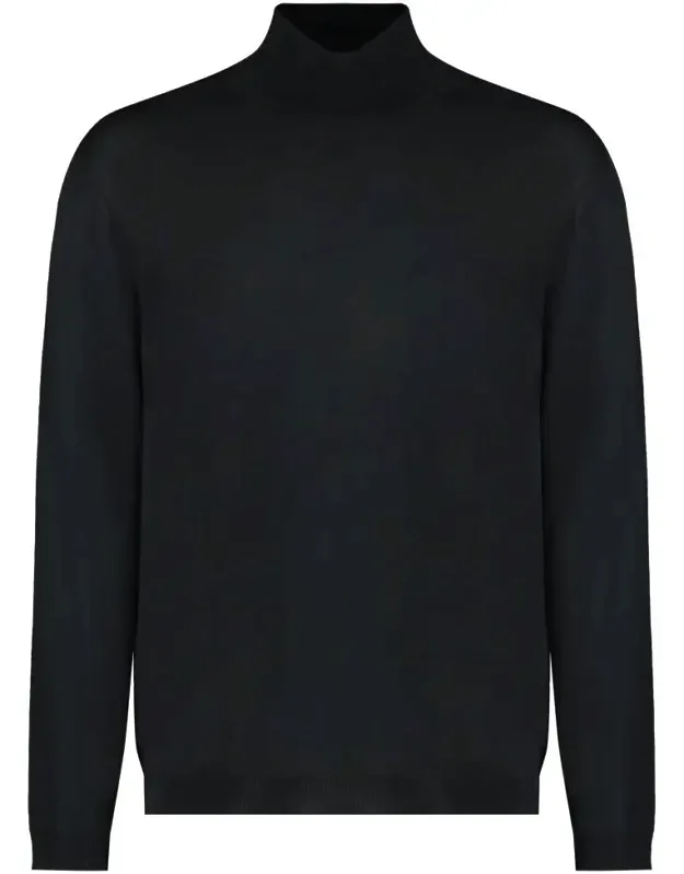 Turtleneck Wool Pullover Ribbed Knit Edges