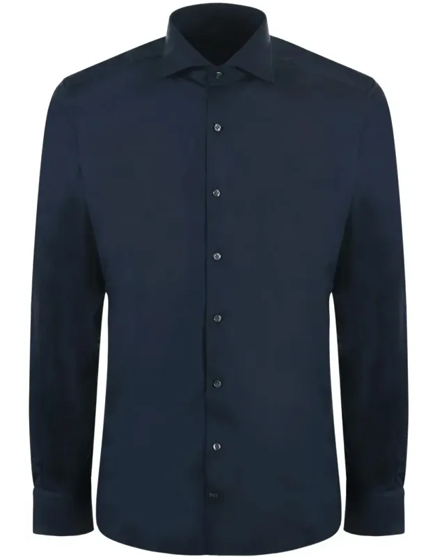 Fay Shirt In Stretch Poplin, French Collar, Button Closure, Long Sleeve, Slim Fit
