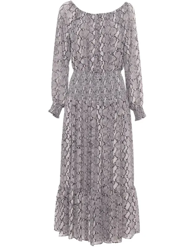 _midi Dress With Bateau Neckline And Smocked Design_