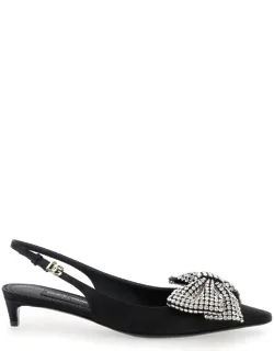 Slingback Pumps With Rhinestone Bow Detail In Silk Blend