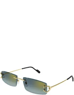 Sunglasses Gold Green Rectangle Metal