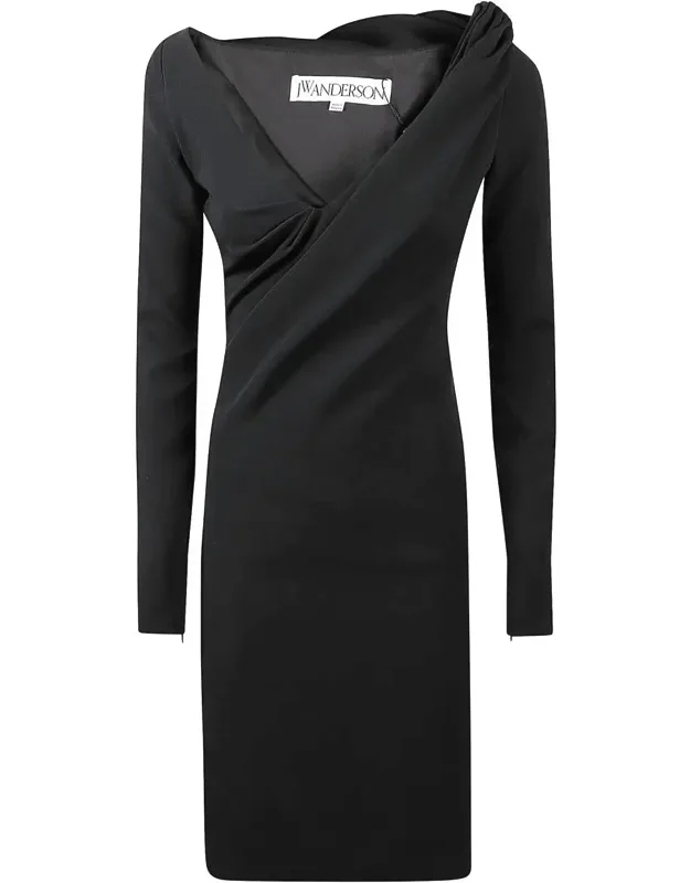 Dress With Shoulder Drape And V Neck