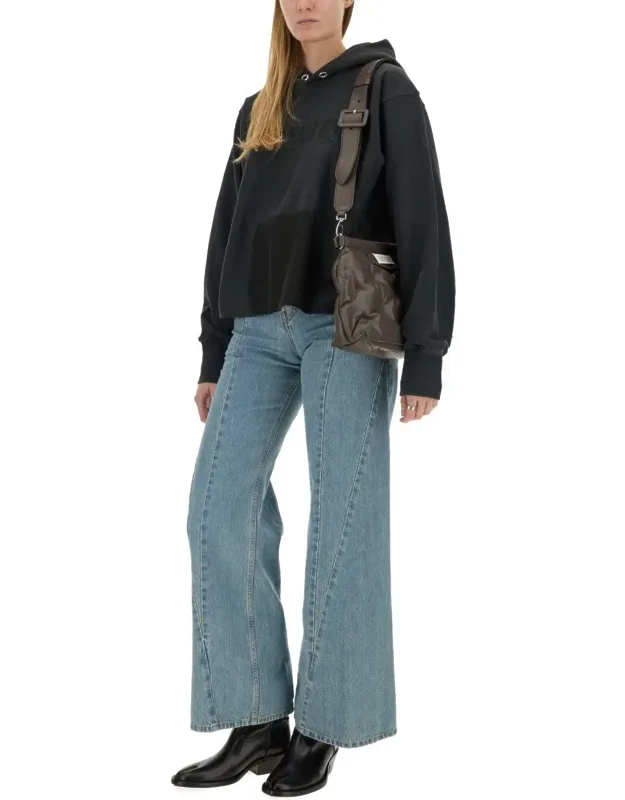 Cropped Hoodie With Long Sleeves And Raw-cut Hem