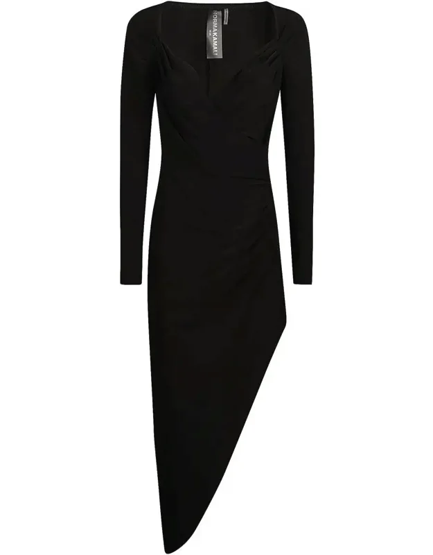 Dress With Long Sleeve And Side Drape