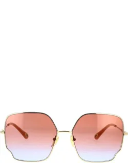 Chloé Sunglasses Gold Shaded Square Metal