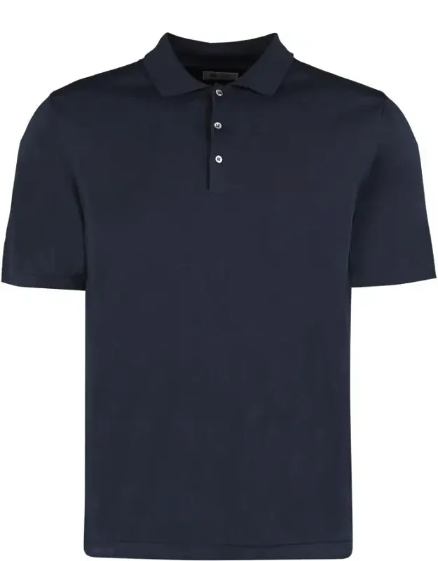 Cotton Knit Polo Shirt With Hemline And Side Slits