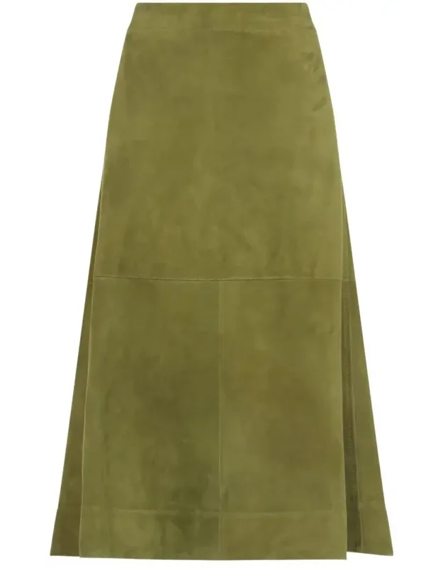 Suede Leather Midi Skirt