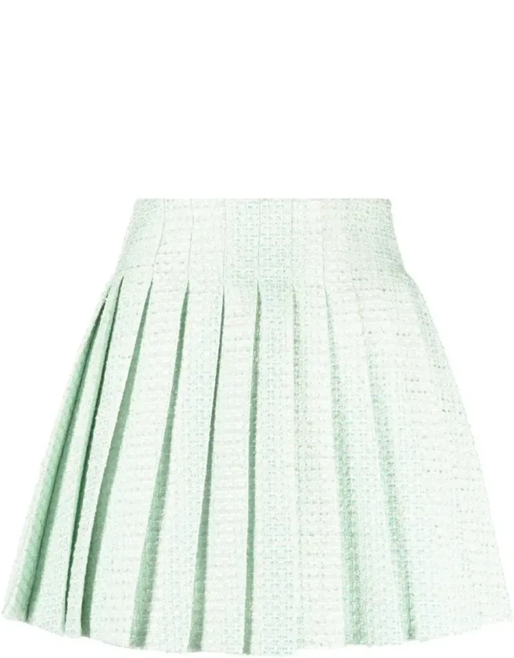 Mint Boucle Pleated Mini Skirt