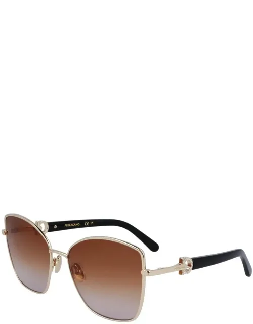 Sunglasses Gold Shaded Brown Cat-eye Metal