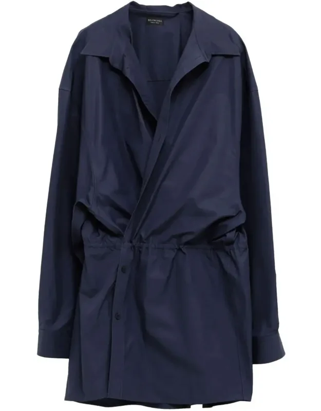 Elasticated Waistband Cotton Shirt Mini Dress