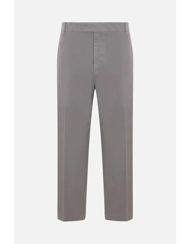 Trousers With Central Pressed Crease And Striped Grosgrain Loop