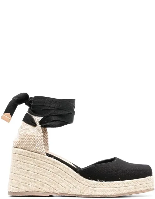 Castañer Tina Raffia Wedge Espadrilles With Tie-fastening Ankle Strap And Square Toe