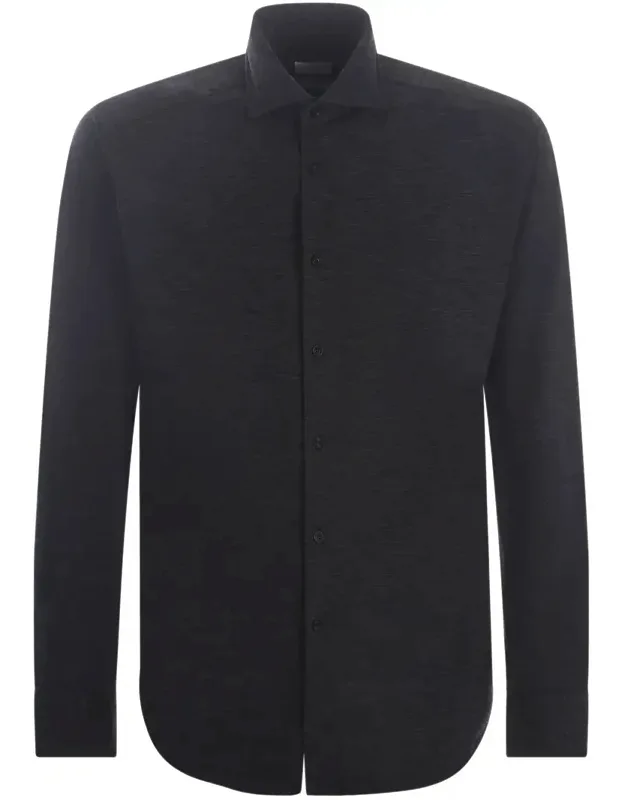 Shirt With Active Technical Fabric And Denim Effect