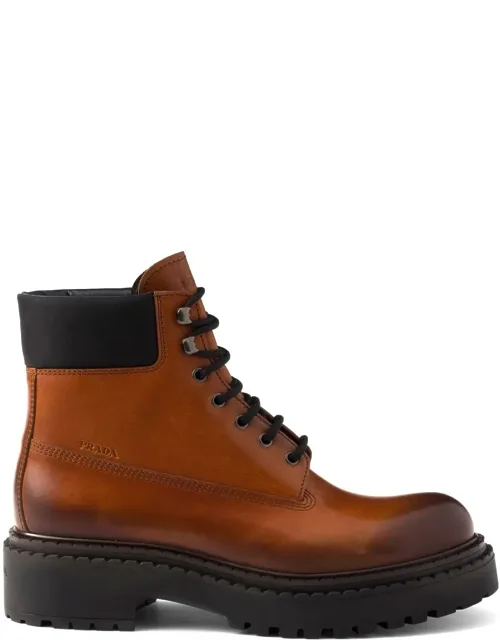 Prada Leather Boots With Debossed Logo And Padded Ankle