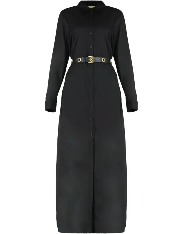Belted Shirtdress Waist Belt Hem With Cut On Sides