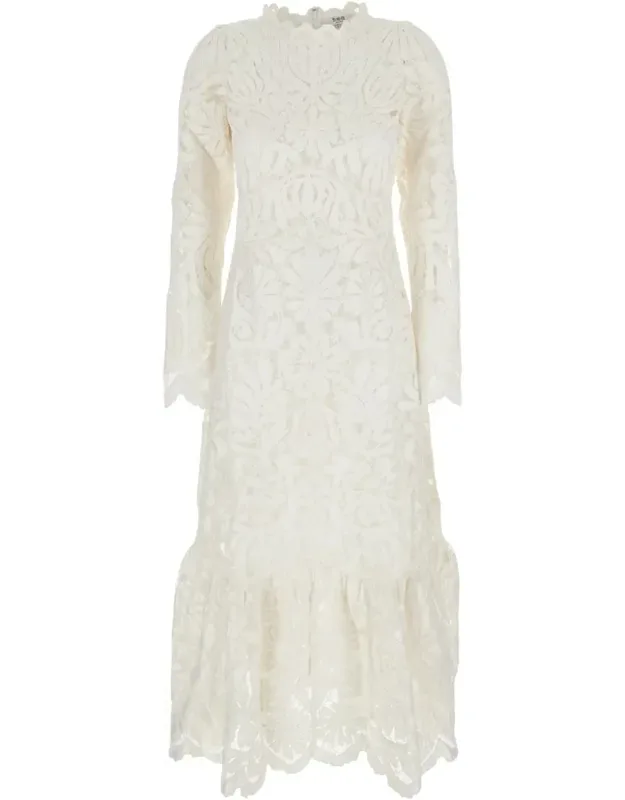 Agathe Applique Crewneck Long Dress With Asymmetric Hem In Tech Fabric