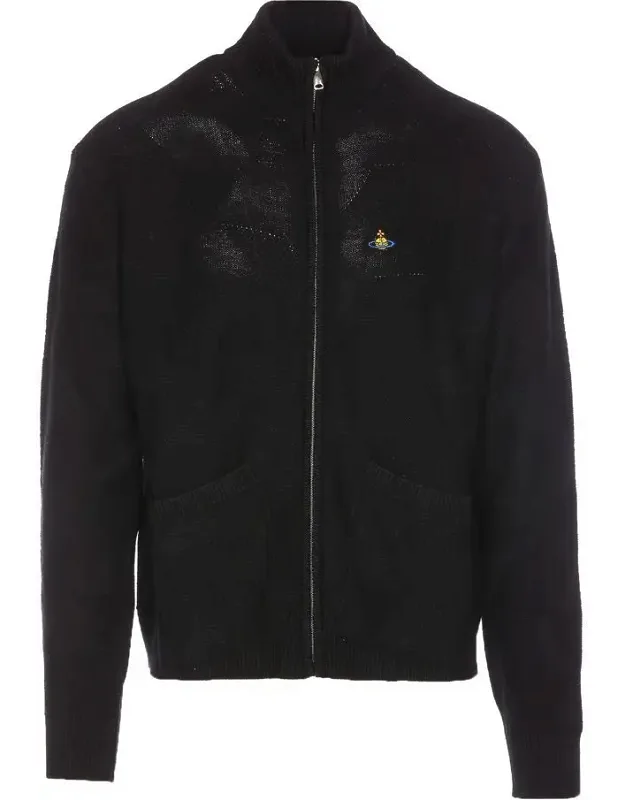 _vivienne Westwood Sweater Front Zip Fastening Ribbed Trim High Neck Long Sleeves Signature Orb Logo Embroidery_