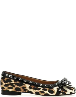 Leopard Eyelets Bow Ballet Flats