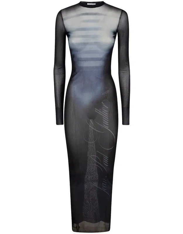 Dress With Crew Neckline And Long Sleeves