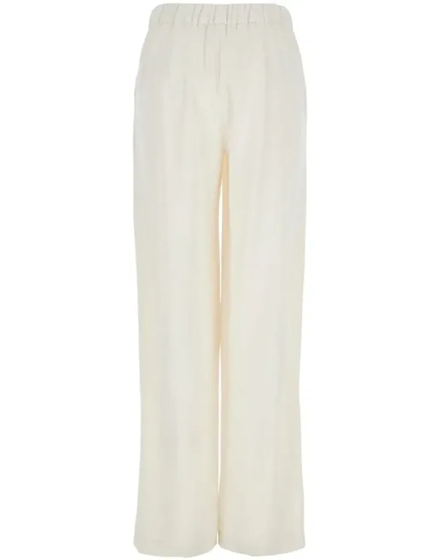 Wide Leg Tech Fabric Pants With Elastic Rear Waist