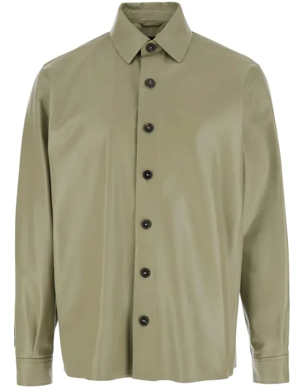 Lush Green Shirt With Classic Collar And Contrasting Buttons