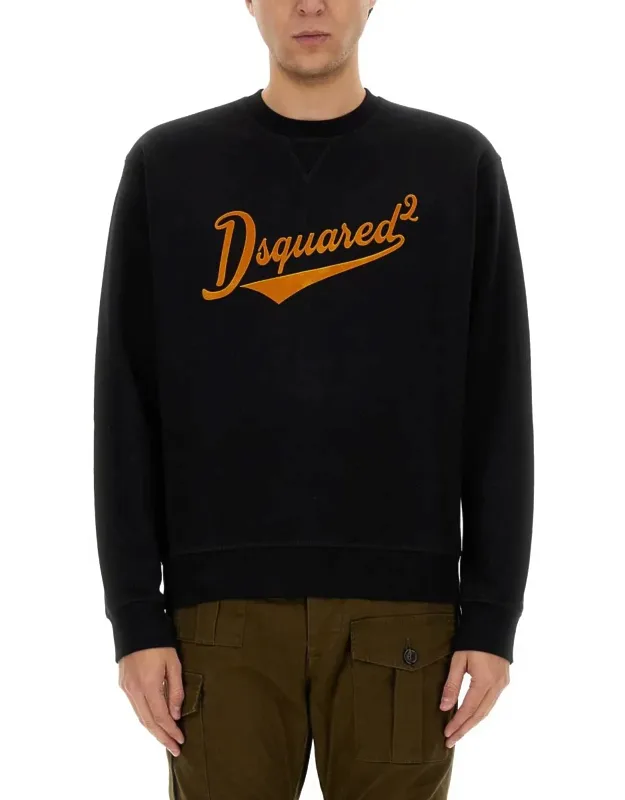 "cool Fit Velvet Logo Sweatshirt - 100% Cotton, The Model Is 185 Cm Tall"