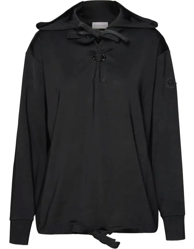 Hoodie With Tie-up Closure And Tonal Logo Patch