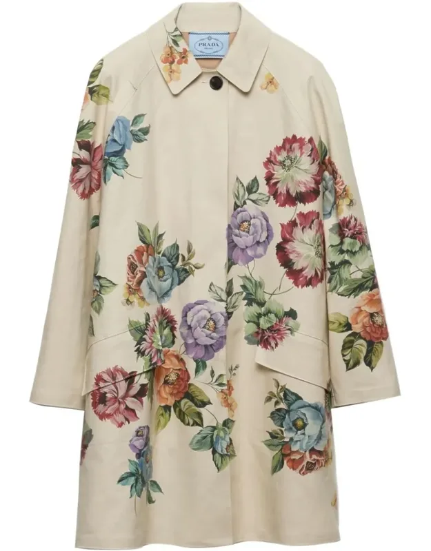 Floral-print Single-breasted Coat