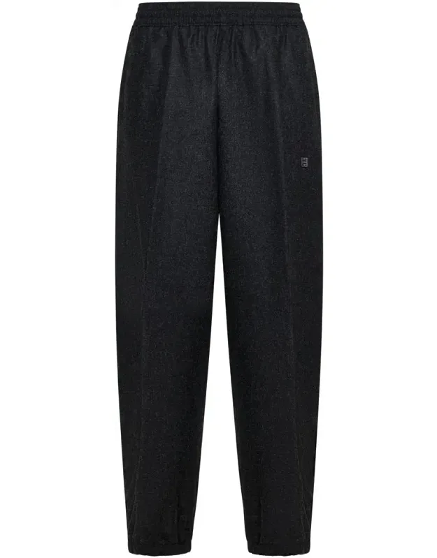 Grey Virgin Wool Pants With Elastic Waistband And Cuffs