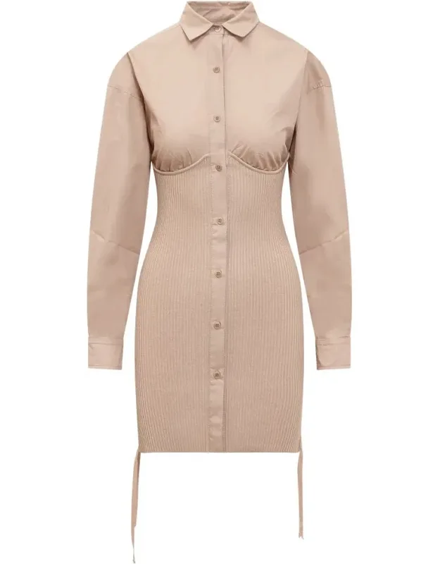 Midi Dress With Shirt Top And Long Sleeves