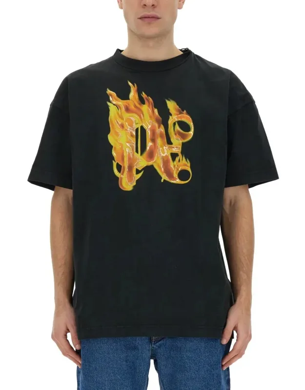 T-shirt With "burning Monogram" Print