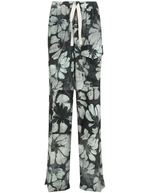 Pants With Floral Pattern And Elastic Waistband