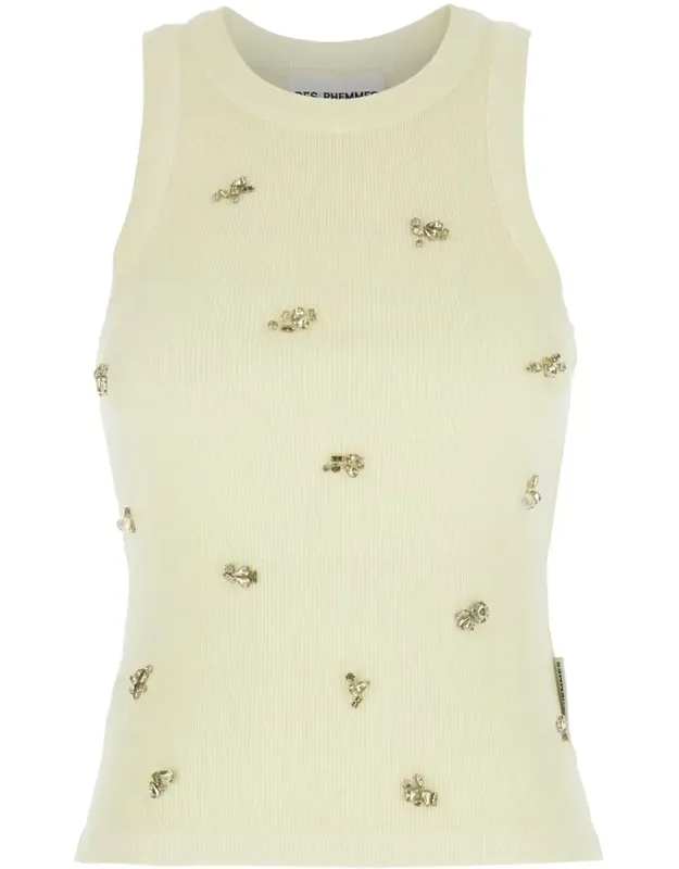 Top With Crystal Decorations On The Front In Cotton