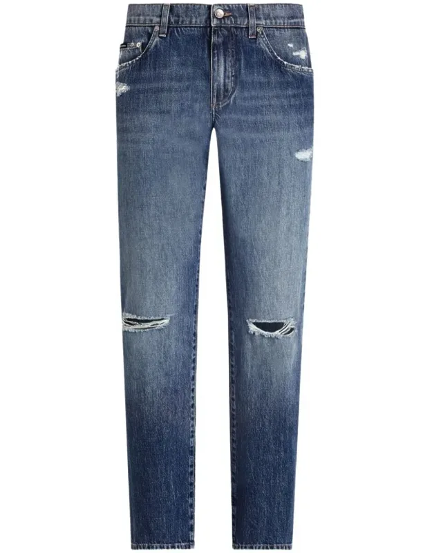 Classic Cotton Jeans With Tag With Abrasions