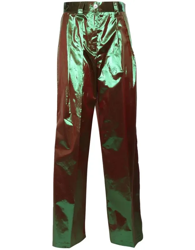 Pants Metallic Effect Taffeta Straight Leg