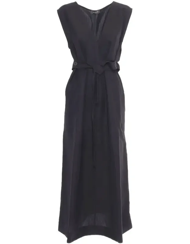 Midi Dress With V-neck And Belted Waist
