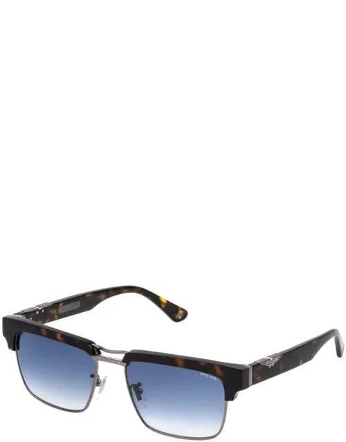 Police Sunglasses Havana Blue Shaded Square Metal