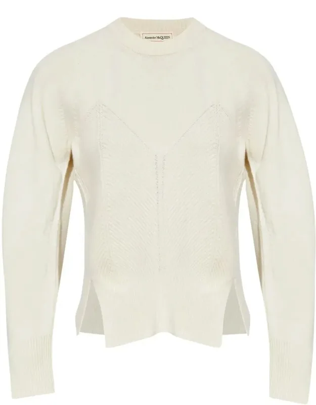 Sweater With Knitted Bodice Effect And Front Vents