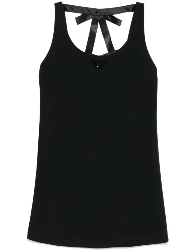 Triangle-logo Mini Dress With Bow Detailing And Crystal Embellishment