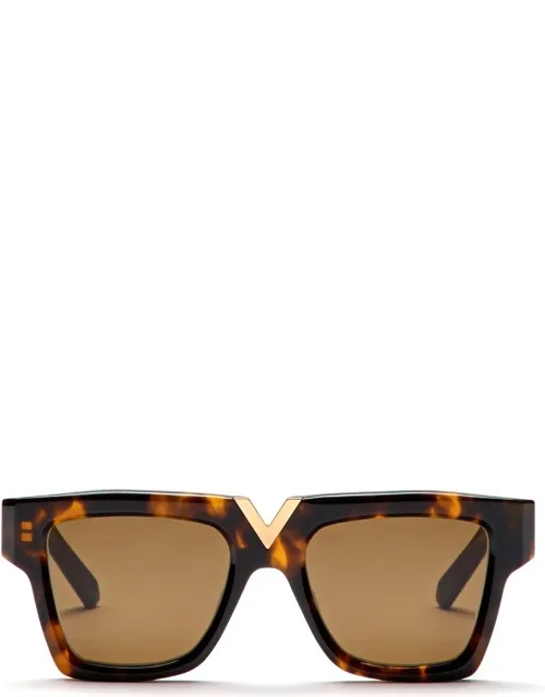 Valentino Garavani V-gold-i - Brown Tortoise / Gold With Dark Brown Lens And Iconic Titanium Bridge