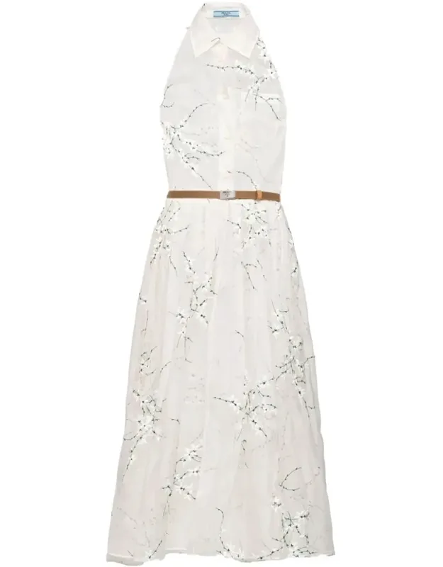 Floral-embroidered Silk Midi Dress