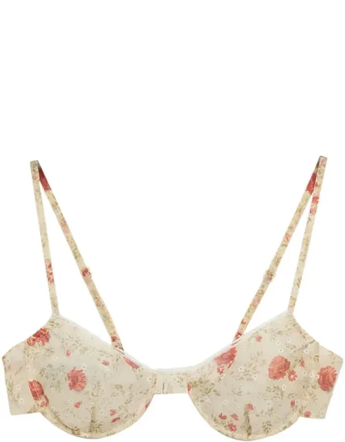 Floral-print Lace-trim Bra