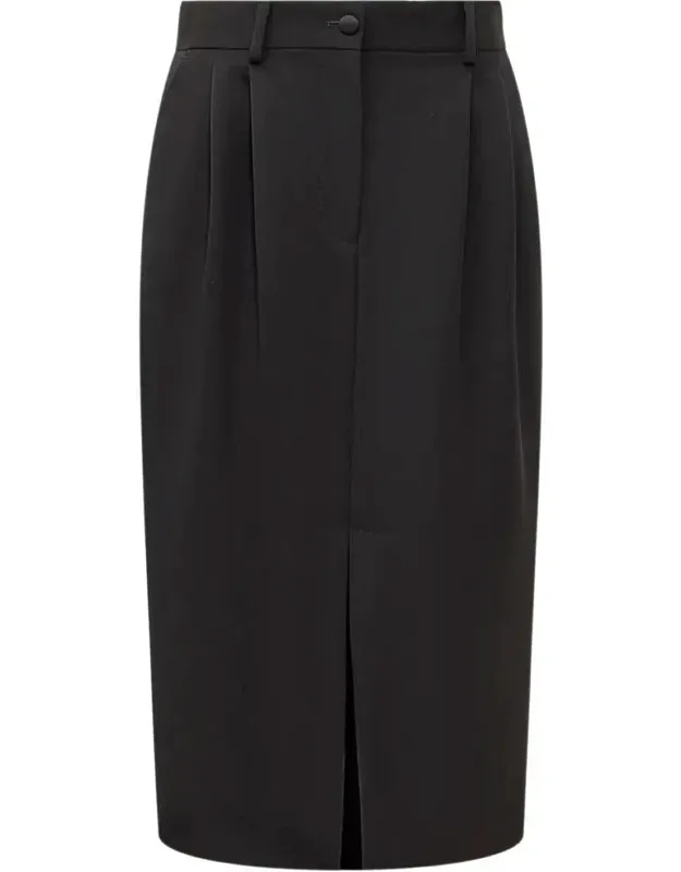 Skirt With Button And Zipper Closure, Belt Loops, Four Pockets.