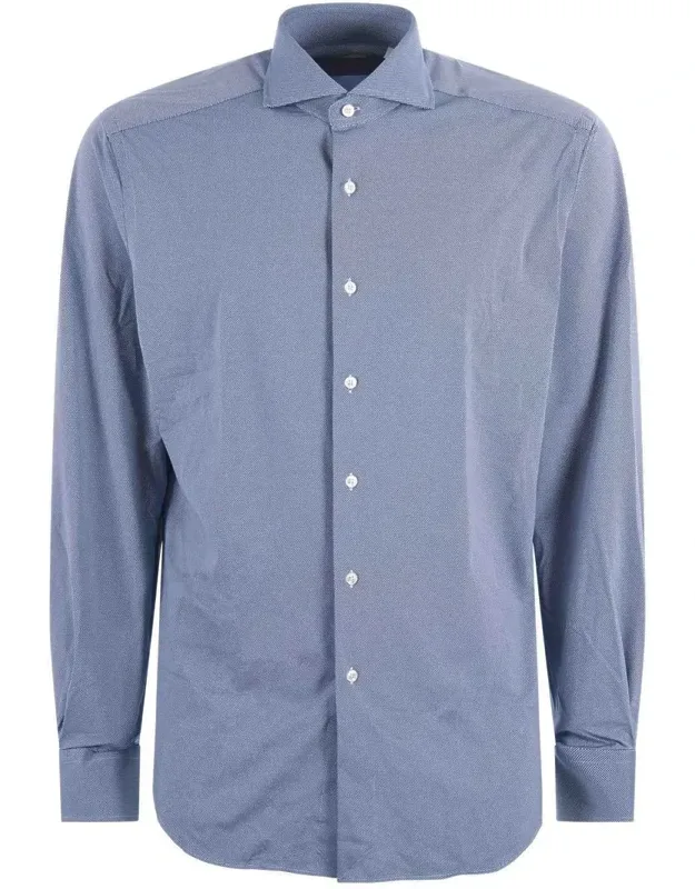 Shirt With Micro Optical Motif Jersey And Spread Collar
