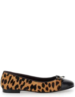Ballet Shoes With Cap Toe And Leopard Print In Leather