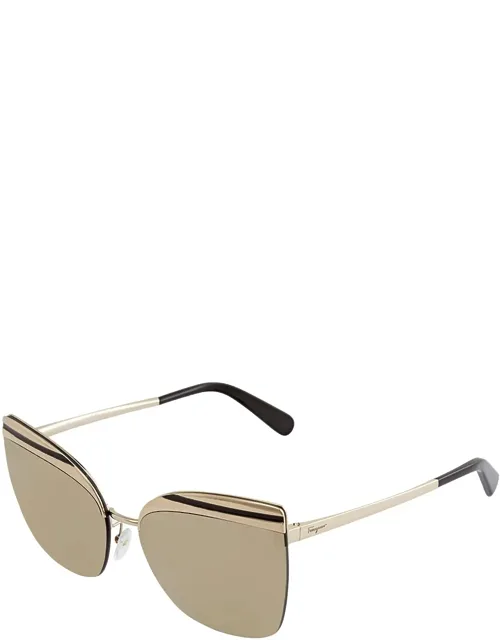 Salvatore Ferragamo Sunglasses Gold Mirror Cat-eye Metal